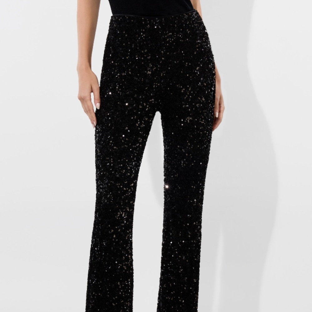 Alice + Olivia Black RMP Sequin Pant Evening Cocktail Party Bootcut NWT Sz 12